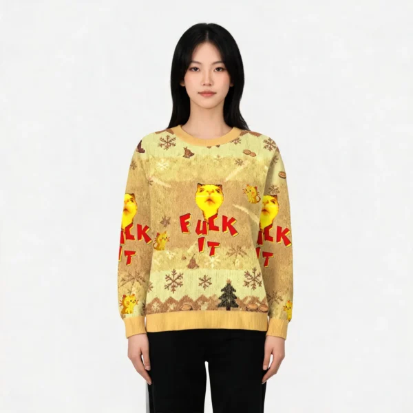 Retro Funny Cat Christmas Ugly Sweater Funny X