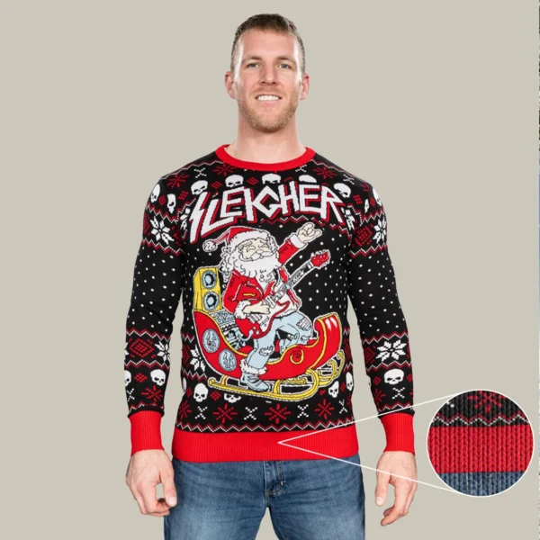 rock and roll santa claus guitar sleigher ugly christmas sweater.webp