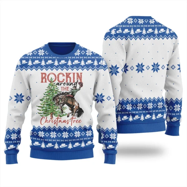 rocking around christmas tree cowboy christmas sweater men trendy.webp