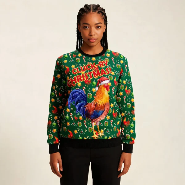 Rooster Cluckry Christmas Ugly Sweater Animal