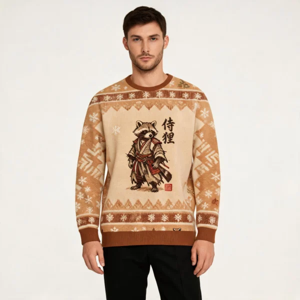 Samurai Raccoon Christmas Ugly Sweater Christm