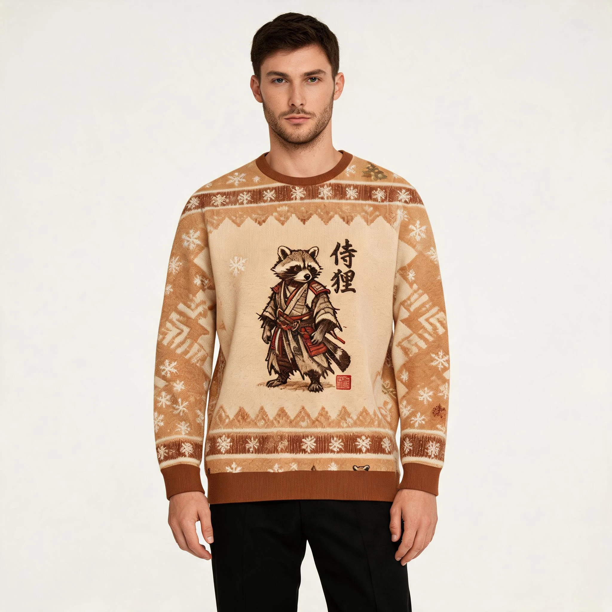 Samurai Raccoon Christmas Ugly Sweater Christm Samurai Raccoon Christmas Ugly Sweater Christm