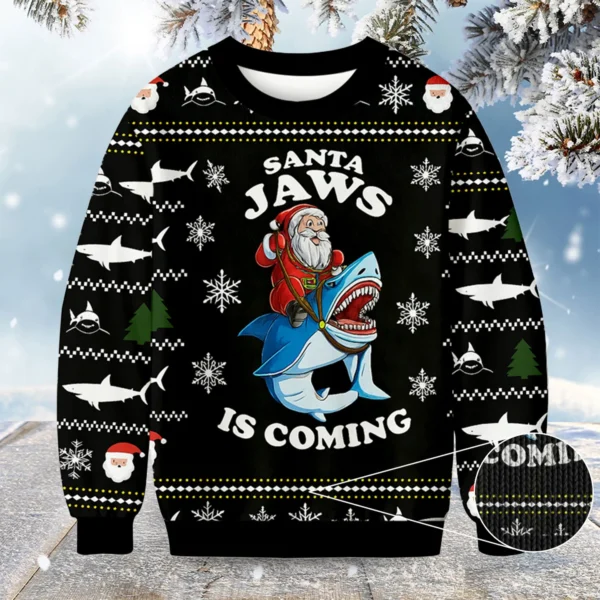 santa and shark christmas ugly sweater winter apparel funny christmas.webp