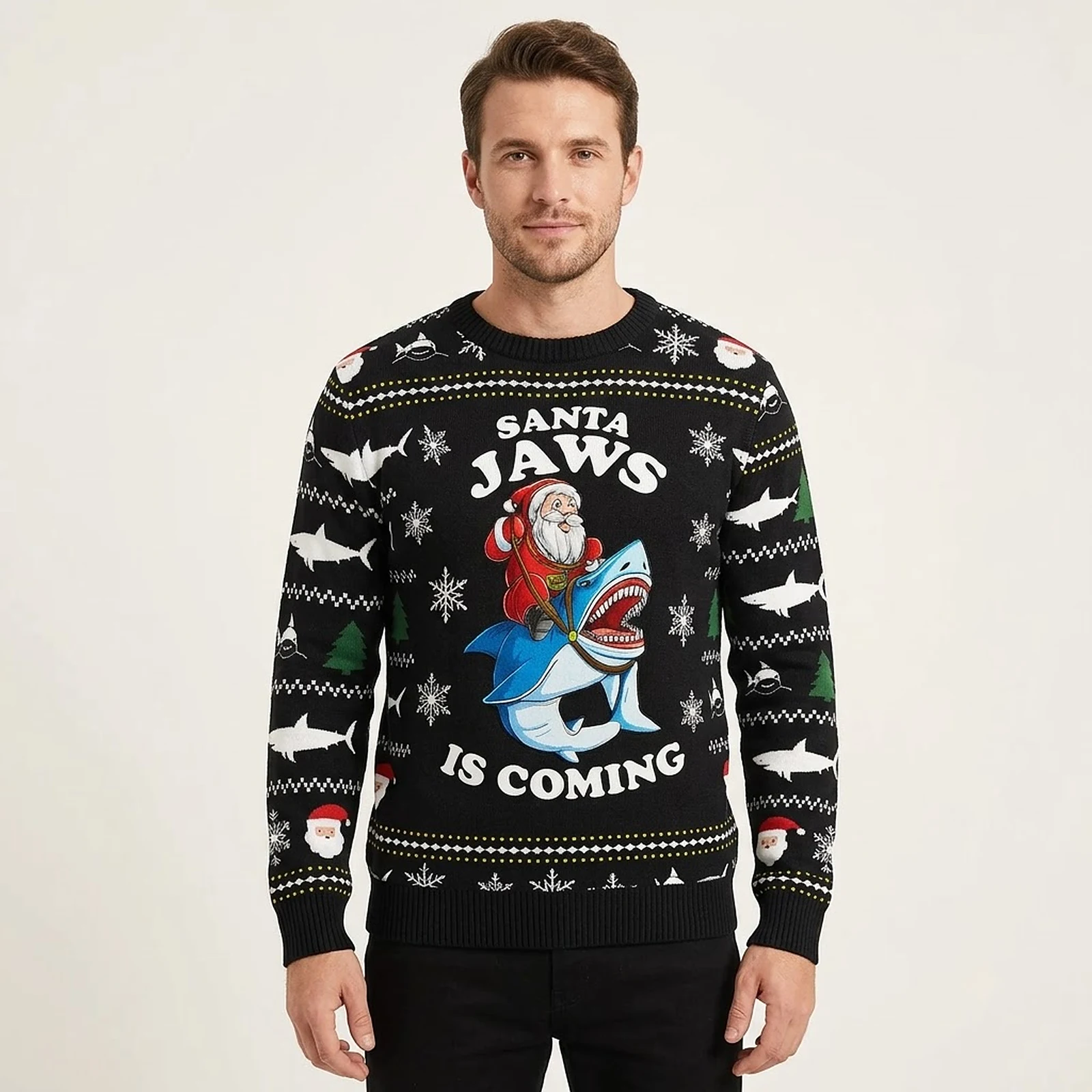 Santa And Shark Christmas Ugly Sweater Winter Santa And Shark Christmas Ugly Sweater Winter