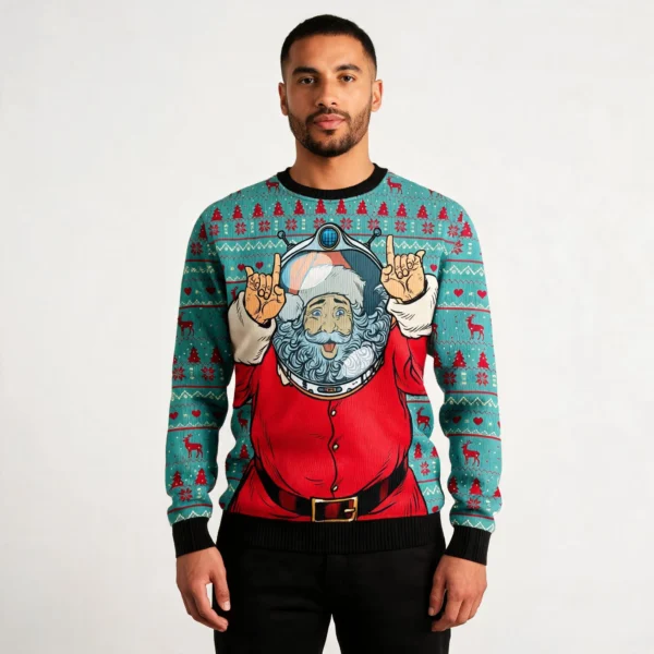 Santa Claus Astronaut Ugly Christmas Sweater X