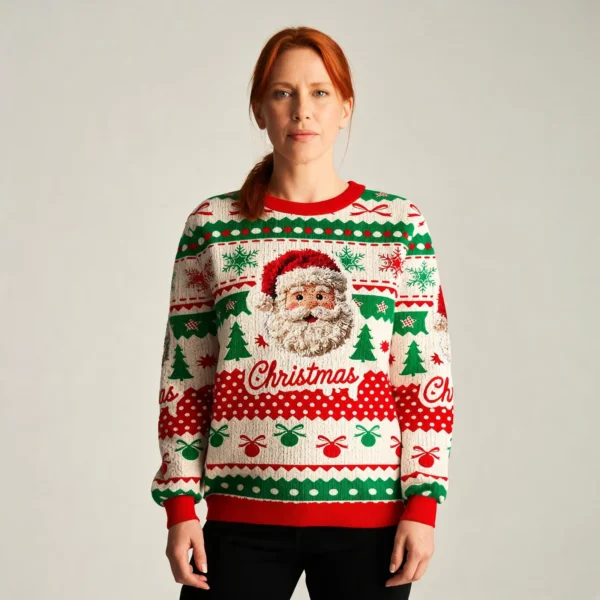 Santa Claus Merry Christmas Ugly Sweater Holiday Wear Christmas Gift worn by a model