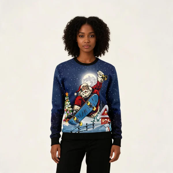 Santa Claus Playing Skateboard Ugly Christmas