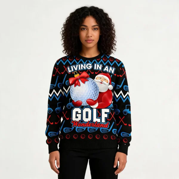 Santa Clause Golf Wonderland Ugly Christmas Sw