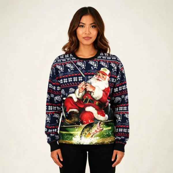 Santa Fishing Ugly Christmas Sweater Christmas