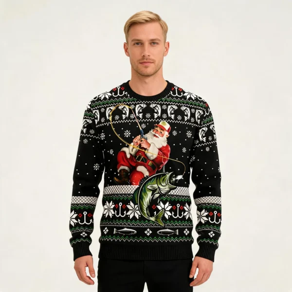Santa Fishing Ugly Christmas Sweater Christmas