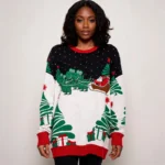 Santa On Sleigh T Rex Ugly Christmas Sweater Ugly Christmas Jumper