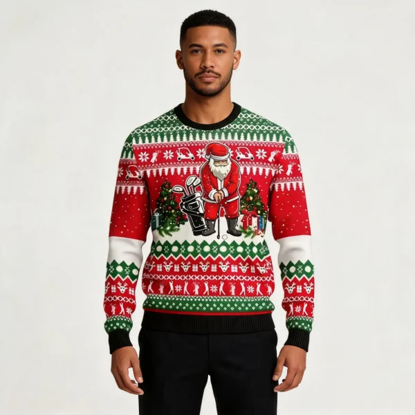 Santa Playing Golf Ugly Christmas Sweater Wint
