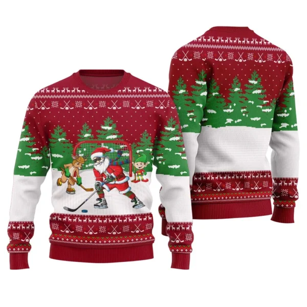santa plays hockey ugly christmas sweater perfect winter merch gift.webp