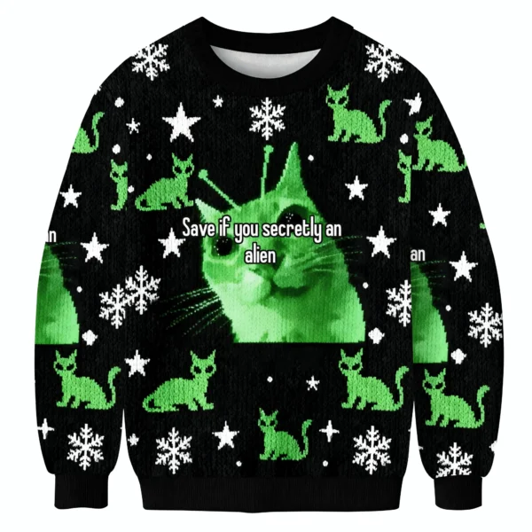 save if you secretly an alien cat meme christmas ugly sweater animal.webp