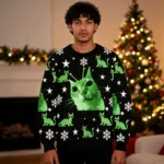 Save If You Secretly An Alien Cat Meme Christmas Ugly Sweater Animal worn by a model