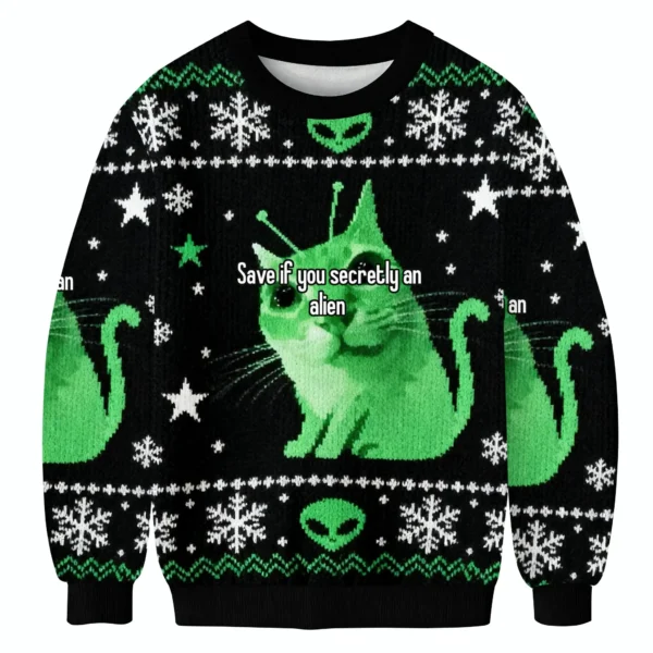save if you secretly an alien cat meme christmas ugly sweater holiday.webp