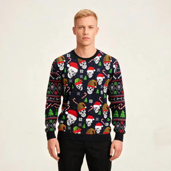 Skull Face Ugly Christmas Sweater Gothic Desig