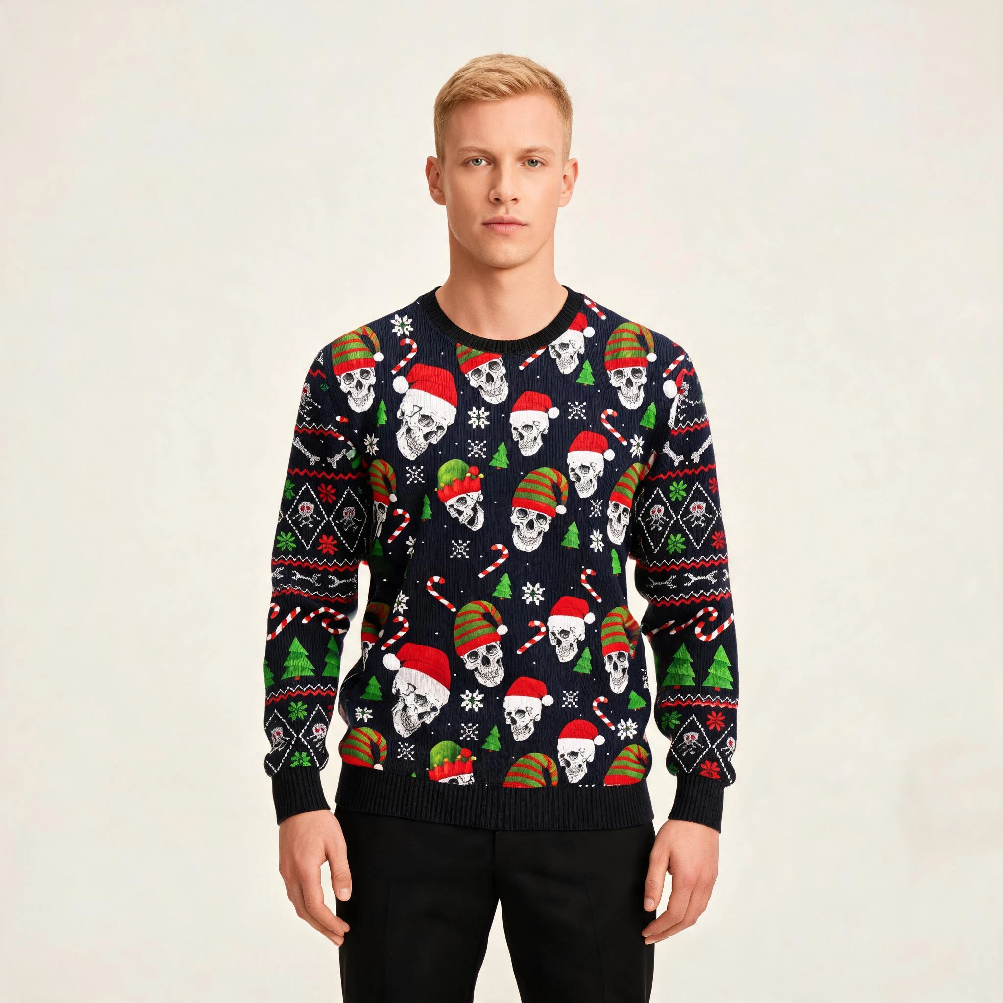 Skull Face Ugly Christmas Sweater Gothic Desig Skull Face Ugly Christmas Sweater Gothic Desig
