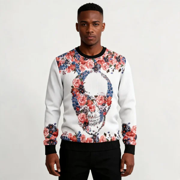 Skull Flowers Ugly Christmas Sweater Winter Cl