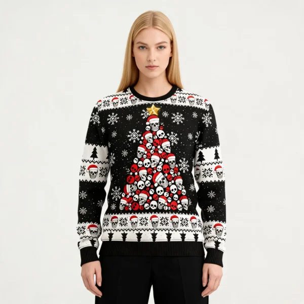 Skull Pine Tree Ugly Christmas Sweater Skull T