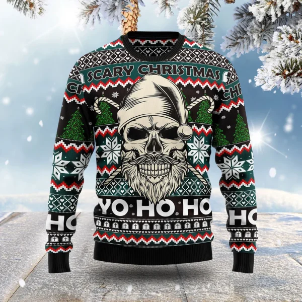 skull santa claus ho ho ho ugly christmas sweater holiday clothing.webp