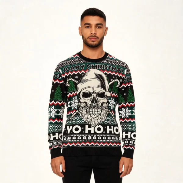 Skull Santa Claus Ho Ho Ho Ugly Christmas Swea