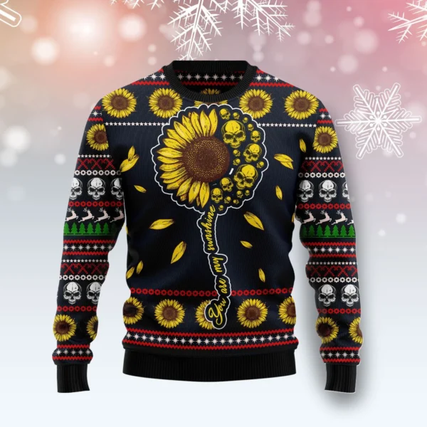 skull sunflower ugly christmas sweater winter apparel dark humor.webp
