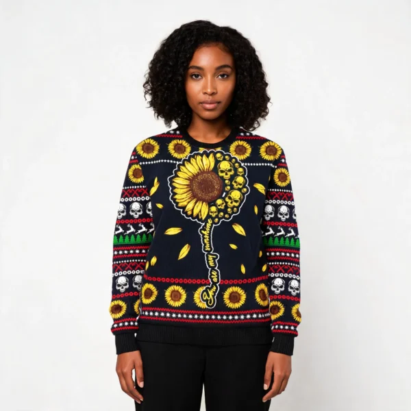 Skull Sunflower Ugly Christmas Sweater Winter