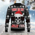 Skull This Is My Jolly Face Ugly Christmas Swe