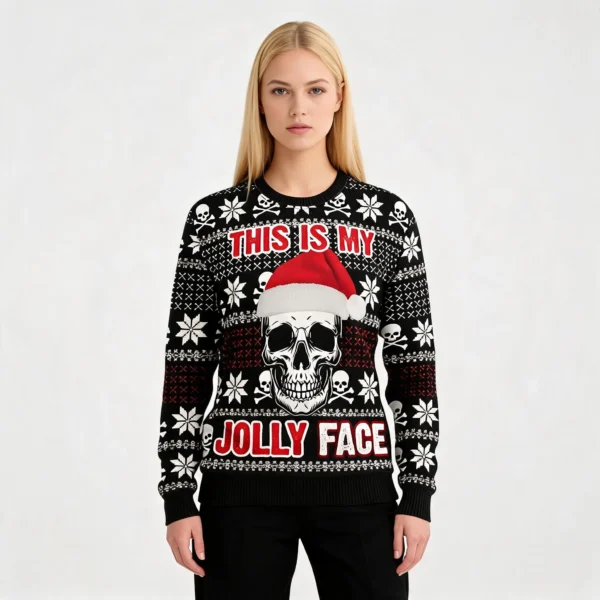 Skull This Is My Jolly Face Ugly Christmas Swe