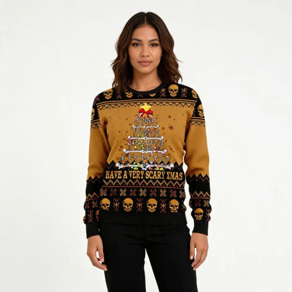 Skull Very Scary Xmas Ugly Christmas Sweater W
