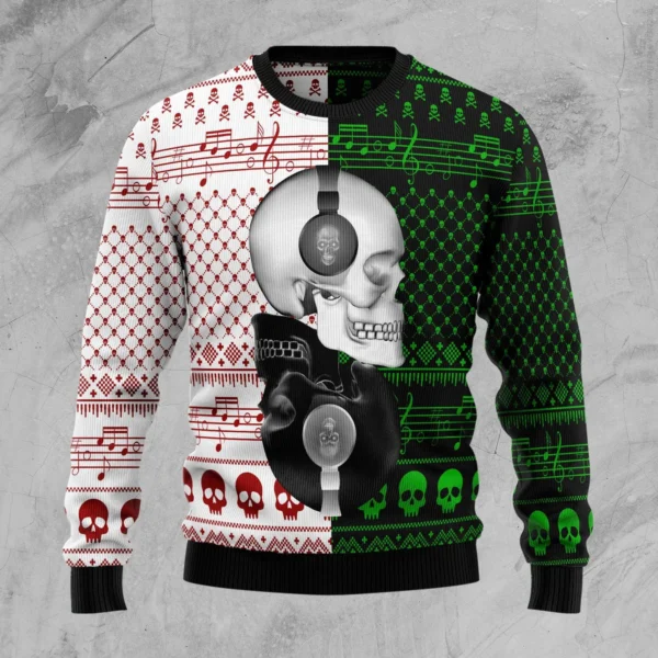 skull yin yang ugly christmas sweater music themed skull lover.webp