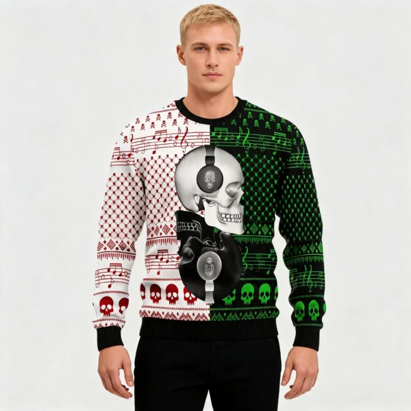 Skull Yin Yang Ugly Christmas Sweater Music Th