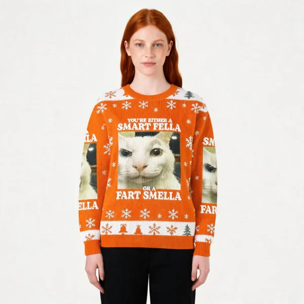 Smart Fella Or Fart Smella Cat Christmas Ugly