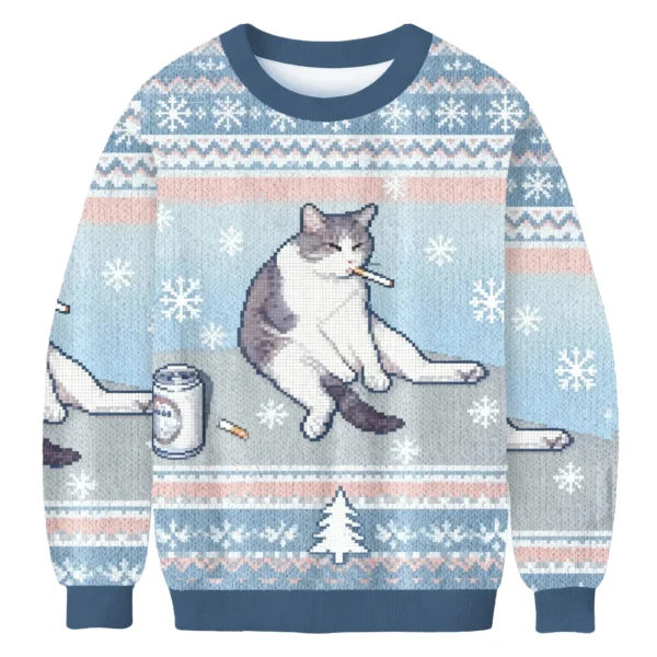 smoking cat funny meme christmas ugly sweater christmas outfits best.webp
