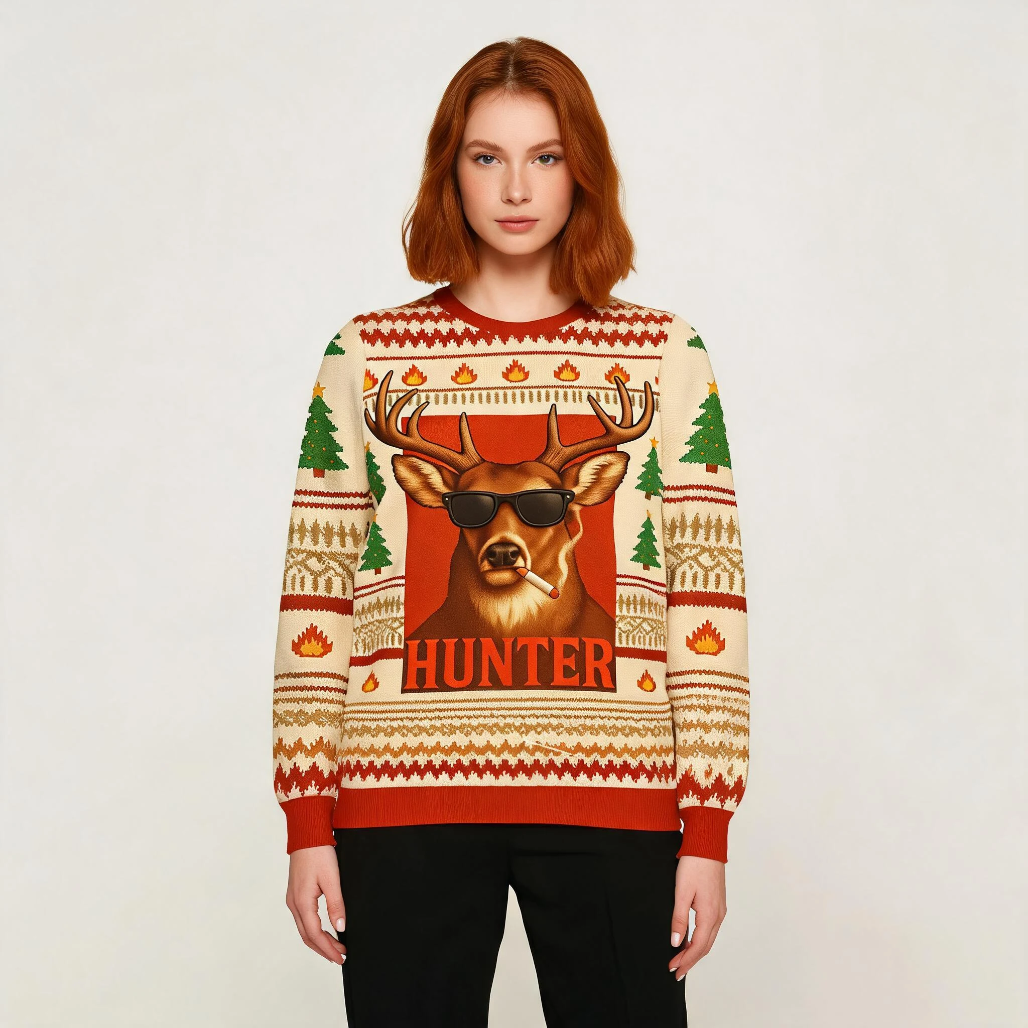 Smoking Deer Hunter Christmas Ugly Sweater Chr Smoking Deer Hunter Christmas Ugly Sweater Chr