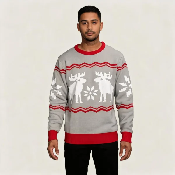 Snowflakes And Moose Ugly Christmas Sweater Fu