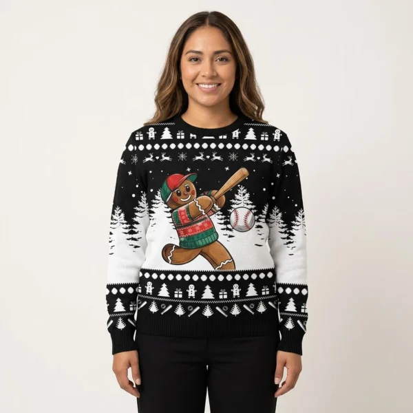 Sport Gingerbread Baseball Christmas Sweater S