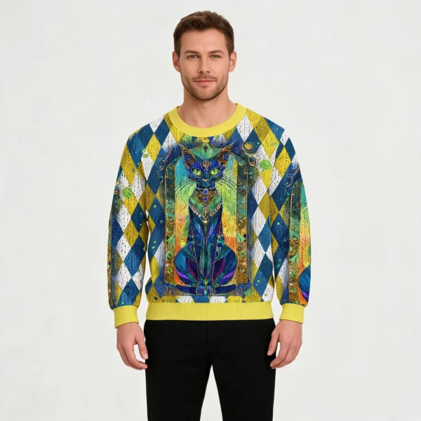 Stained Glass Cat Fun Christmas Ugly Sweater W