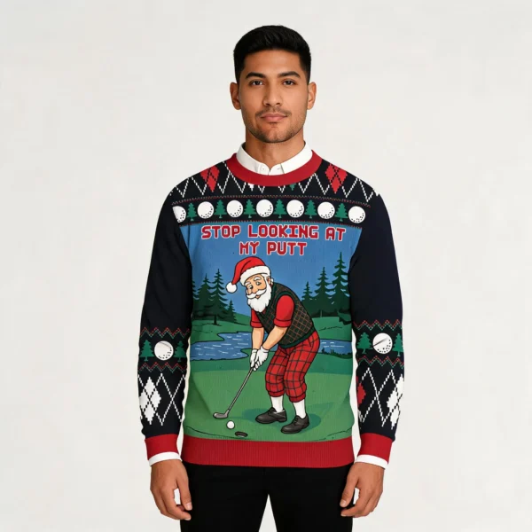 Stop Looking At My Putt Santa Golfing Ugly Swe