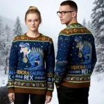 T Rex Dinosaur Hanukkah Ugly Christmas Sweat