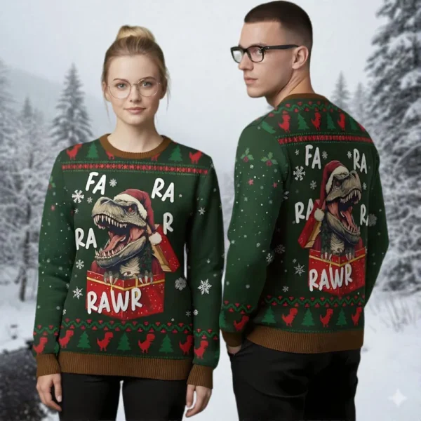 t rex dinosaur ugly christmas sweater animal themed christmas.webp