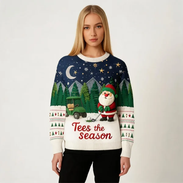 Tees The Season Santa Golfing Night Theme Ugly
