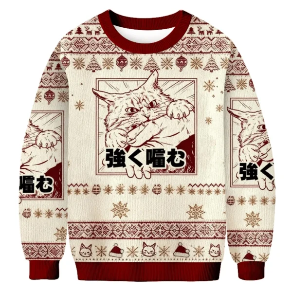 the cat bit hard christmas ugly sweater winter clothing cat gift.webp
