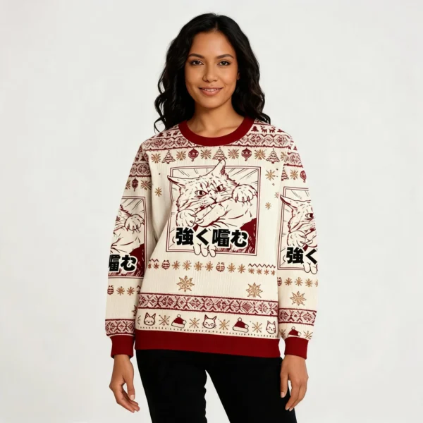 The Cat Bit Hard Christmas Ugly Sweater Winter