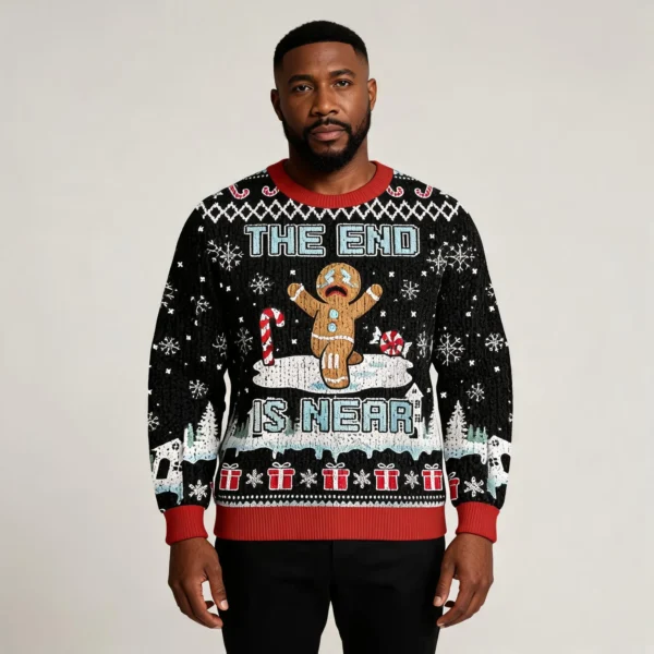 The End Cookie Man Fun Christmas Ugly Sweater Xmas Outfits Christmas worn by a model