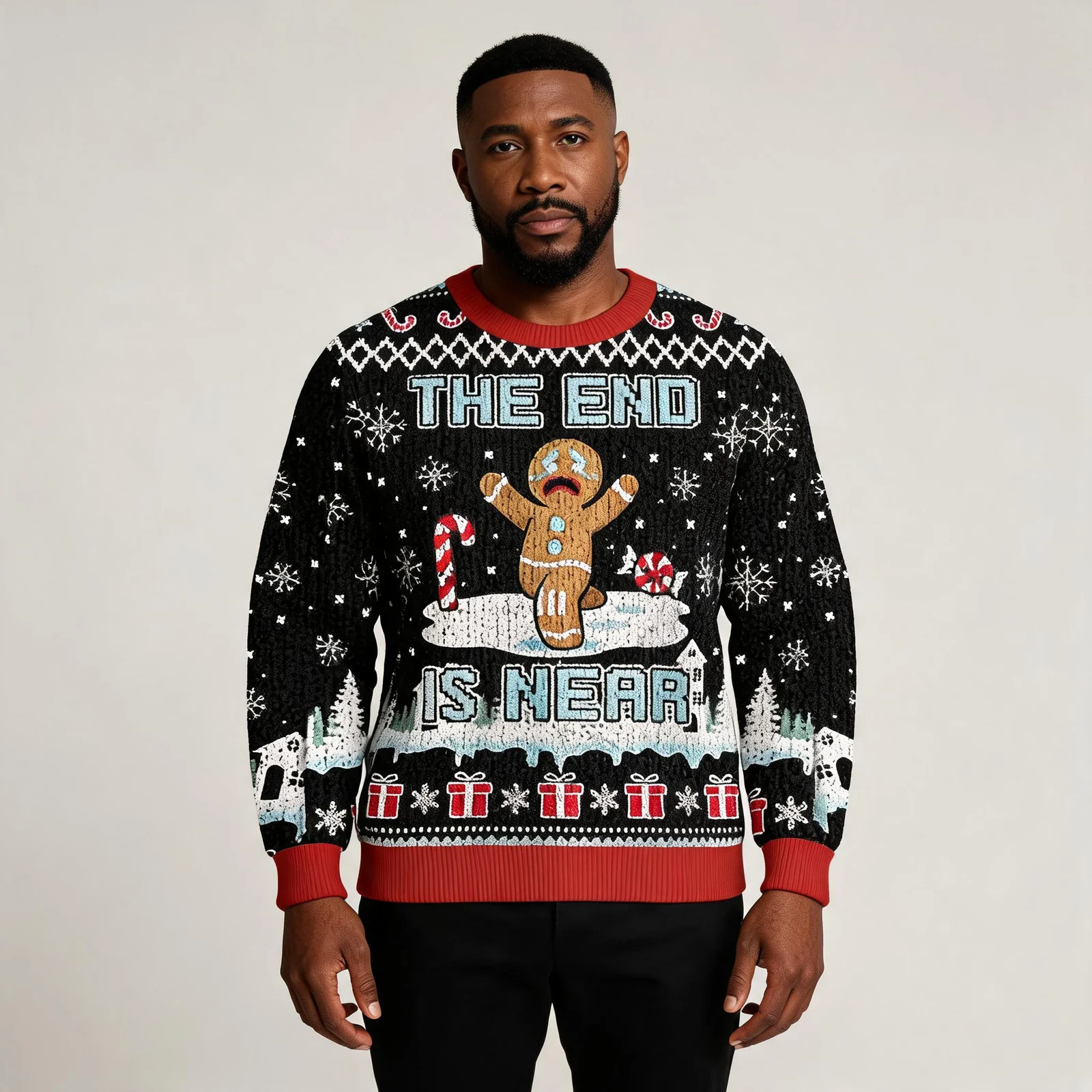 The End Cookie Man Fun Christmas Ugly Sweater Xmas Outfits Christmas The End Cookie Man Fun Christmas Ugly Sweater Xmas Outfits Christmas worn by a model