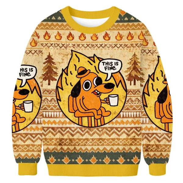 this is fine dog on fire ugly sweater funny animal sweater dog lover.webp