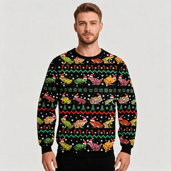 Toad Christmas Ugly Sweater Matching Christmas Clothing Gift worn by a model