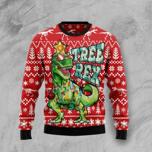tree rex t rex dinosaur ugly christmas sweater funny animal sweater.webp
